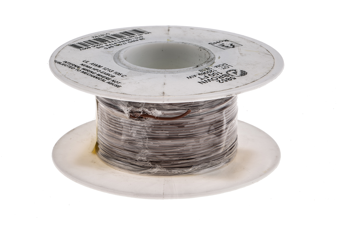 Alpha Wire Hook-up Wire TEFLON Series Brown 0.09 mm² PTFE Equipment Wire, 28 AWG, 7/0.13 mm, 30m, PTFE Insulation, 5852
