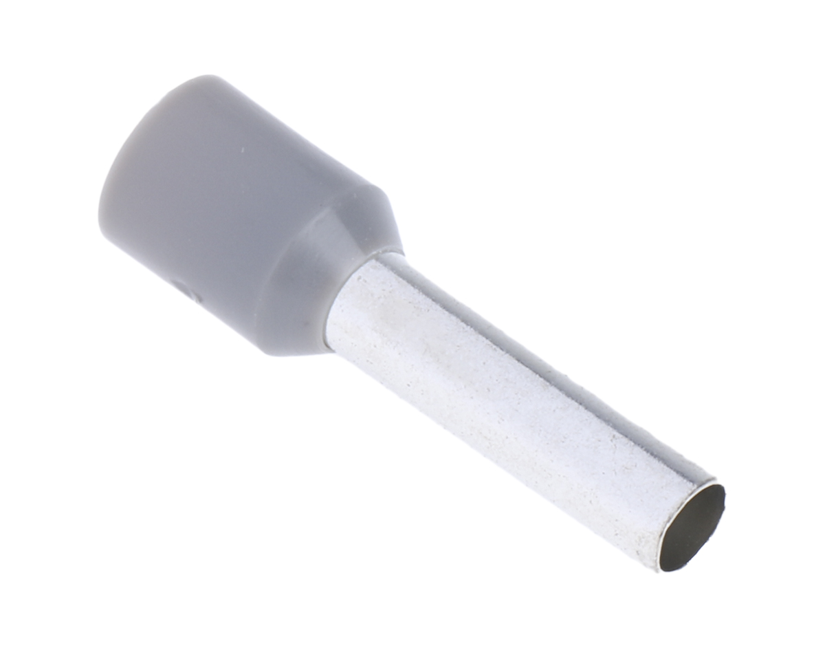 RS PRO Insulated Crimp Bootlace Ferrule, 12mm Pin Length, 2.8mm Pin Diameter, 4mm² Wire Size, Grey