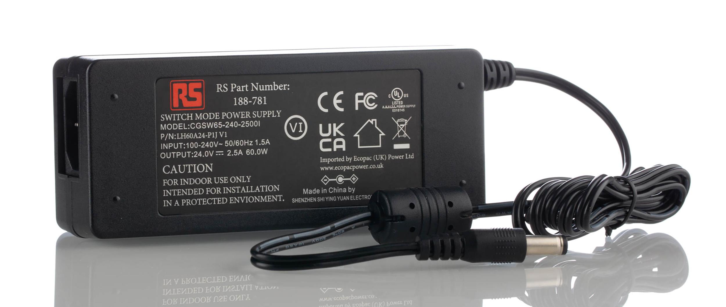 RS PRO 60W Plug-In AC/DC Adapter 24V dc Output, 2.5A Output
