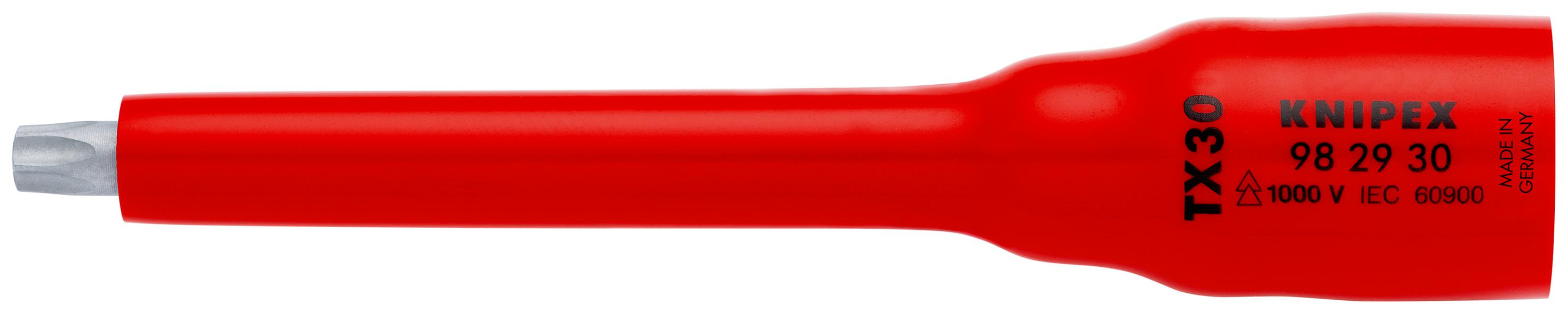 Knipex 3/8 in Drive 3/8in Standard Socket, Torx Bit, TX30, VDE/1000V, 123 mm Overall Length