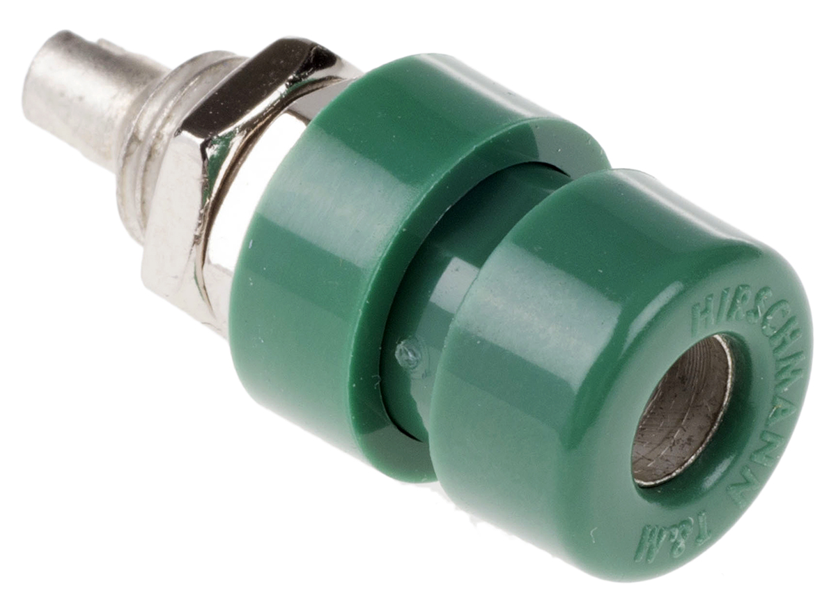 Hirschmann Test & Measurement Green Female Banana Socket, 4 mm Connector, Solder Termination, 32A, 30 V ac, 60V dc, Tin