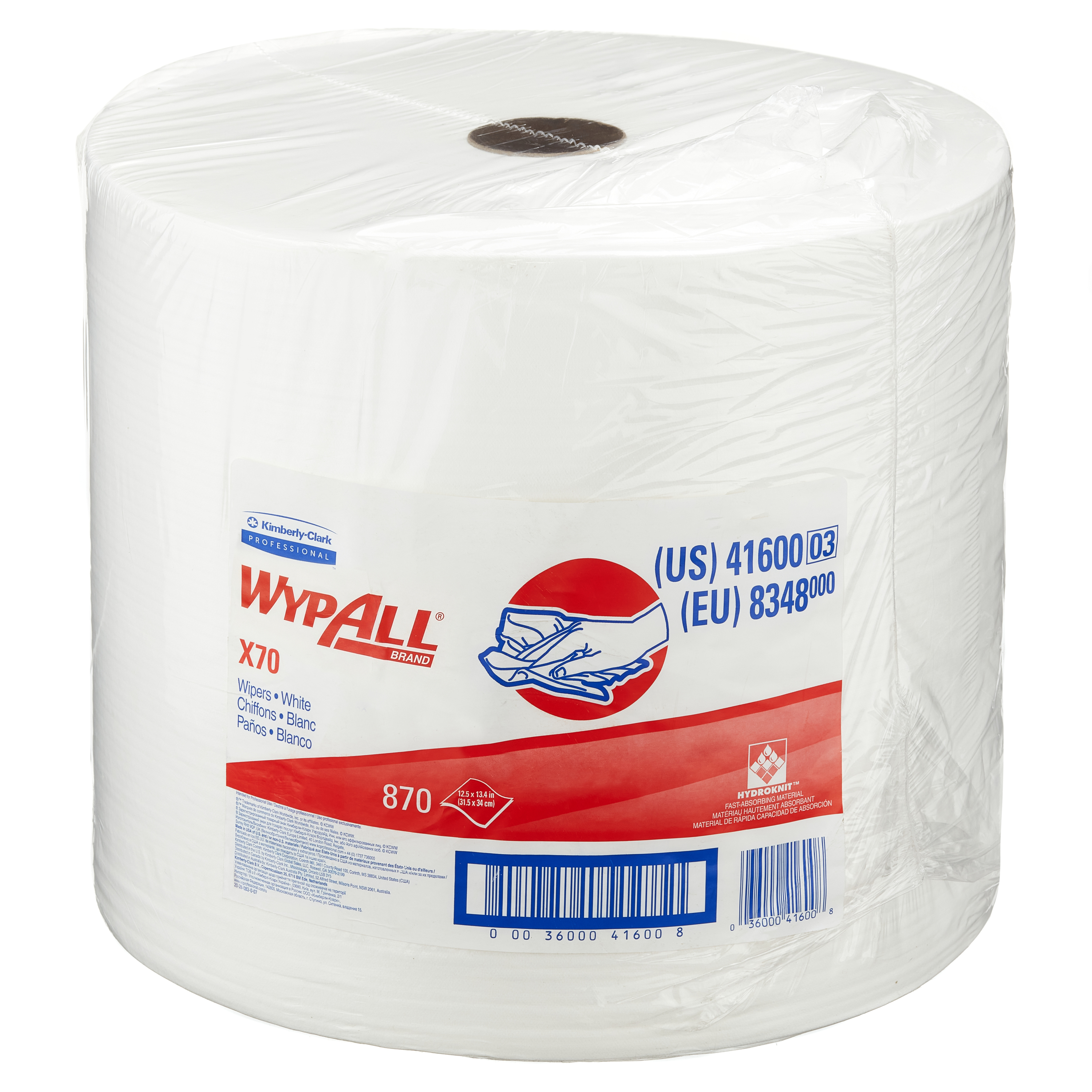 WYPALL X70 Power Clean Reusable Cleaning Cloths 8348 White Wipes for General Cleaning, Dry Use, Roll of 870, 310 x