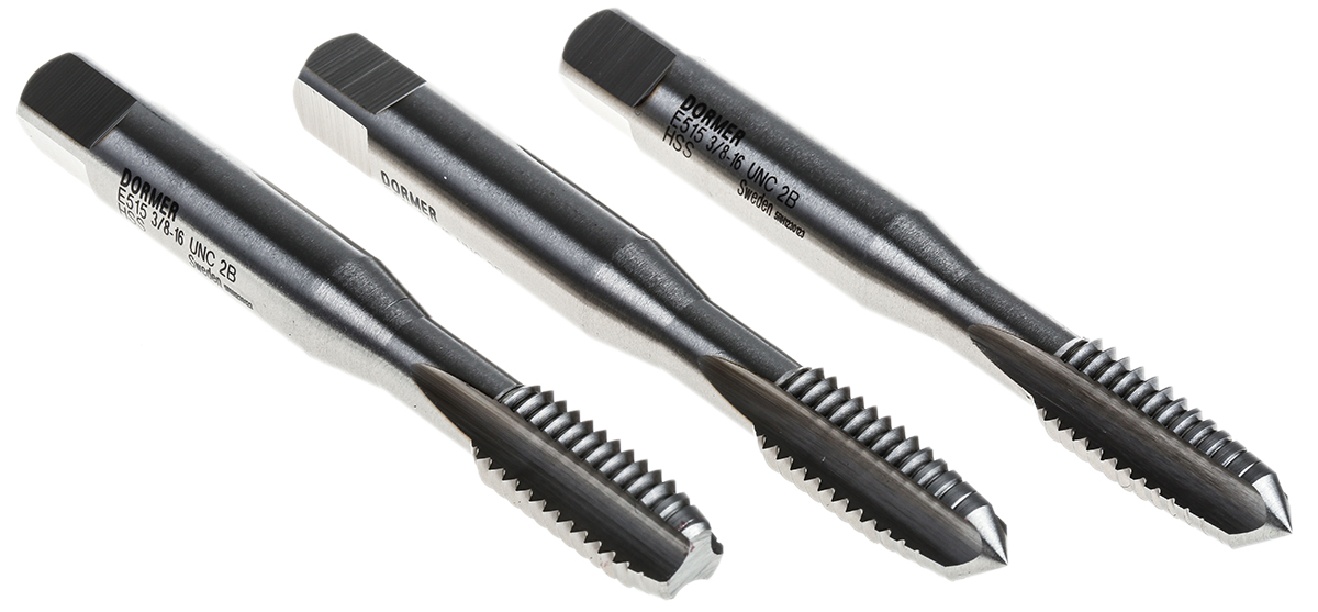 Dormer Tap Set HSS 3-Piece 3/8-16 UNC Thread
