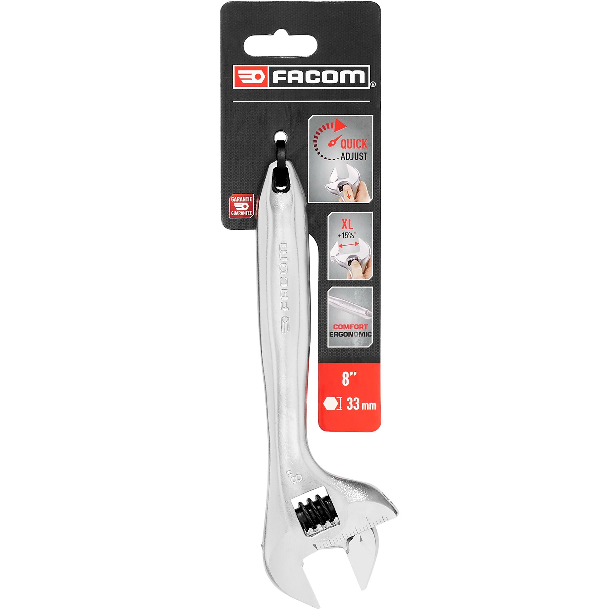 Facom Adjustable Spanner, 200 mm Overall, 33mm Jaw Capacity, Metal Handle