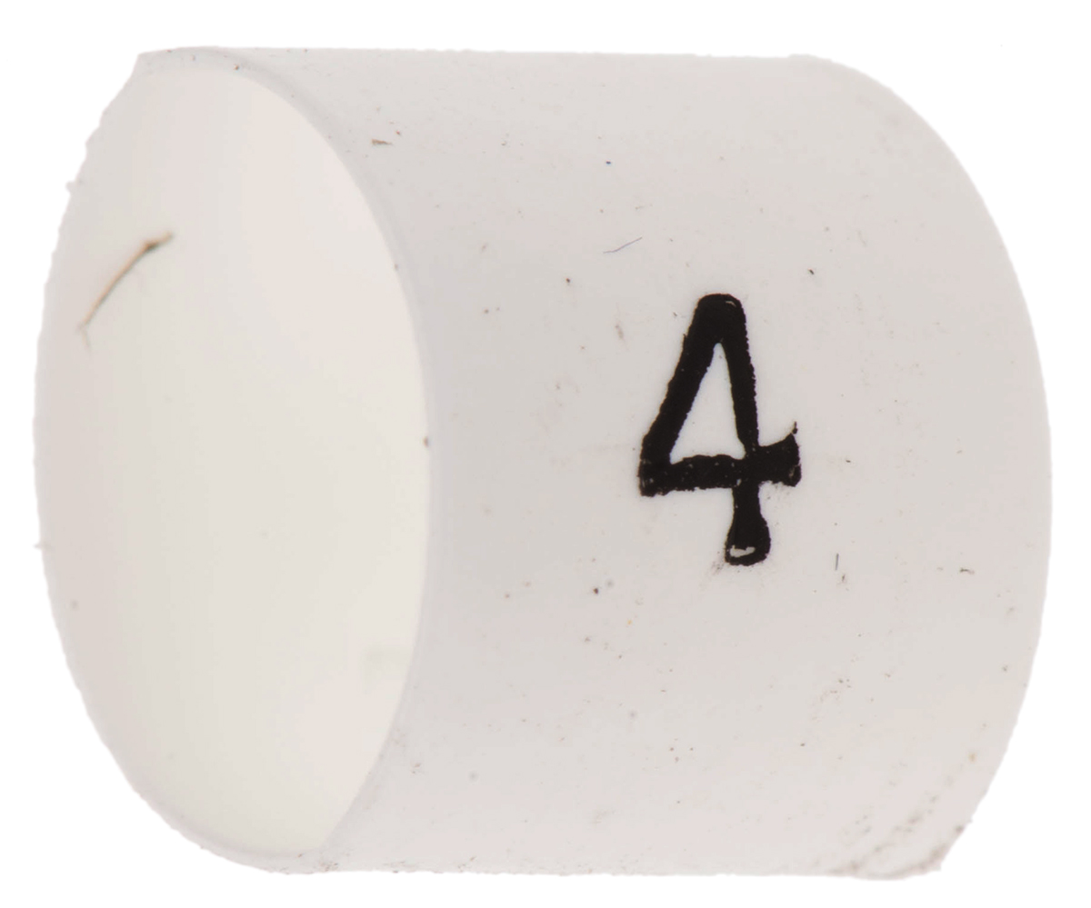 TE Connectivity Heat Shrink Cable Markers, White, Pre-printed "4", 2 → 6mm Cable, TRSA-1019/E/1/4