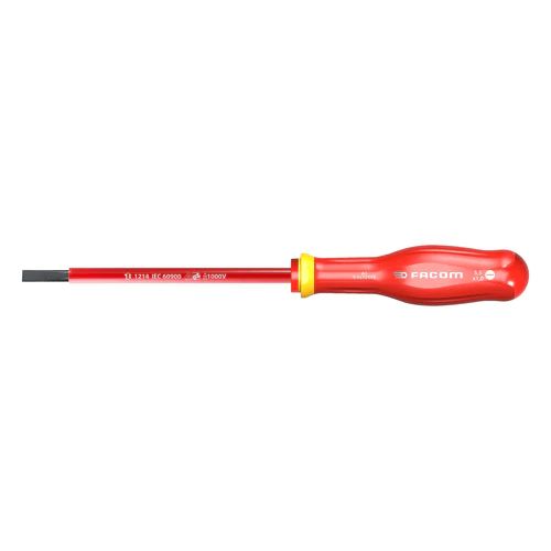Facom Slotted Insulated Screwdriver, 5.5 mm Tip, 200 mm Blade, VDE/1000V, 310 mm Overall