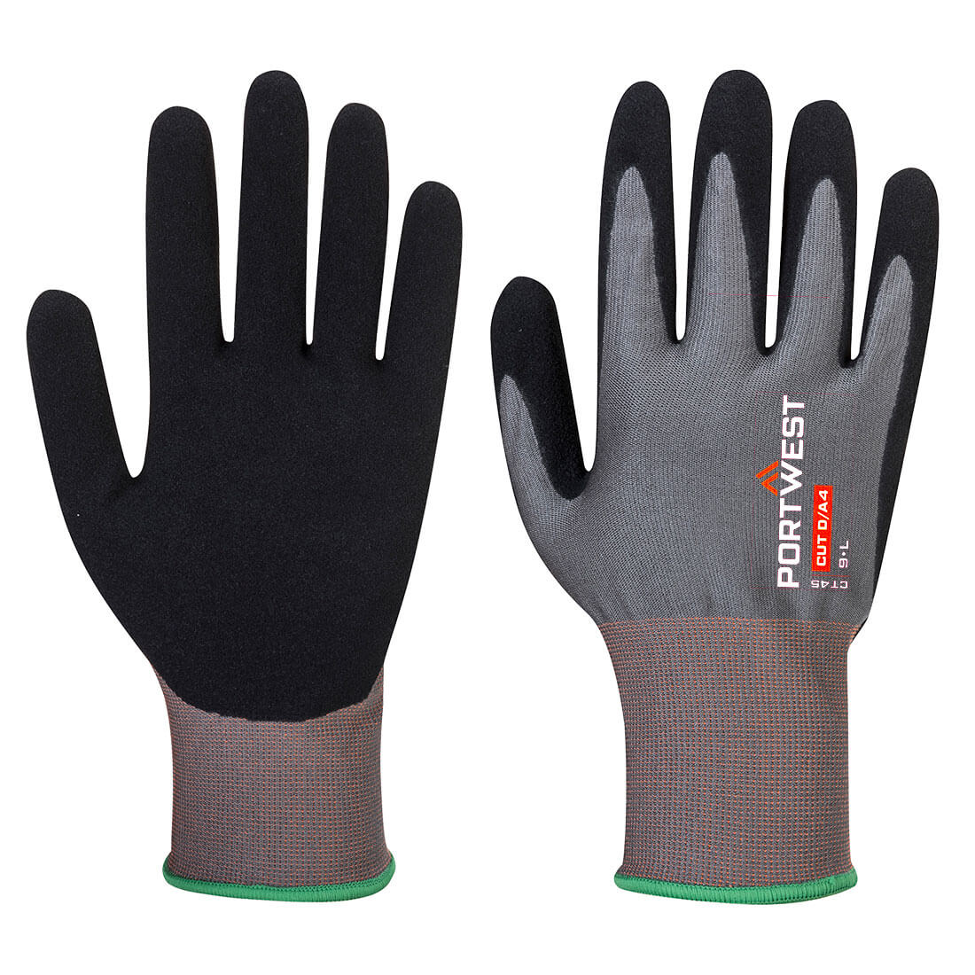 Portwest CT45 - CT Cut D18 Nitrile Glove Black, Grey Elastane, Polyester Work Gloves, Size 2XL, Nitrile Foam Coating