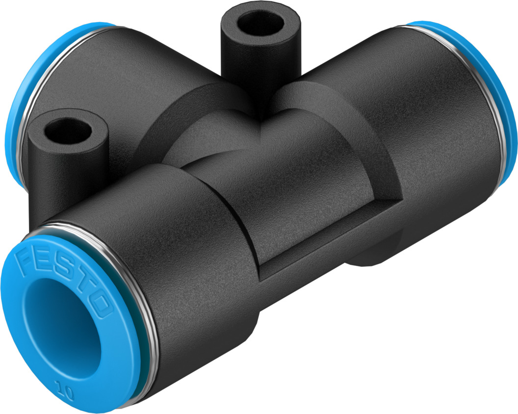 Festo QST-10-50 Series Tee Tube-to-Tube Adaptor, Push In 10 mm to Push In 10 mm, Tube-to-Tube Connection Style, 130805