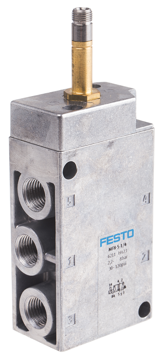 Festo 5/2 Pneumatic Solenoid Valve - Solenoid/Pilot G 1/4 MFH Series 12 → 48V dc, 24 → 240V ac, 6211