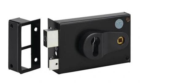 Dom Metalux Black Steel Rim Lock, Key Unlock