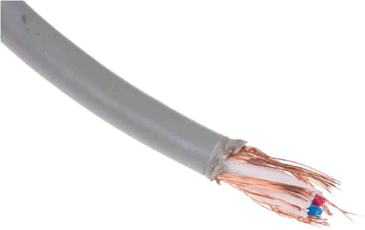 RS PRO 2 Core Microphone Cable, 0.14 mm² CSA Screened, 3.7mm od, 100m, Grey
