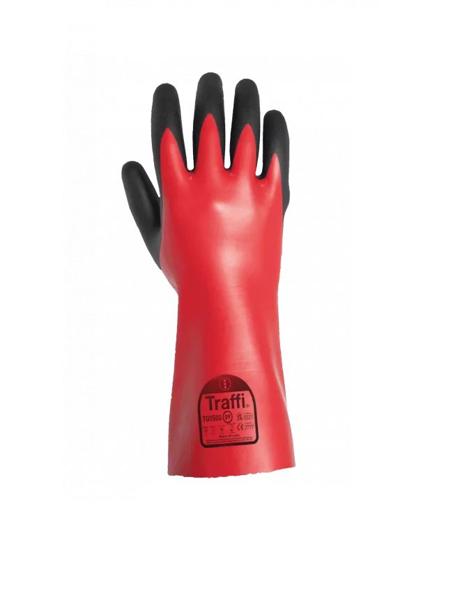 Traffi Traffi Red Elastane, Nitrile Butadiene Rubber, Nylon Waterproof Gloves, Size 7, NBR Coating