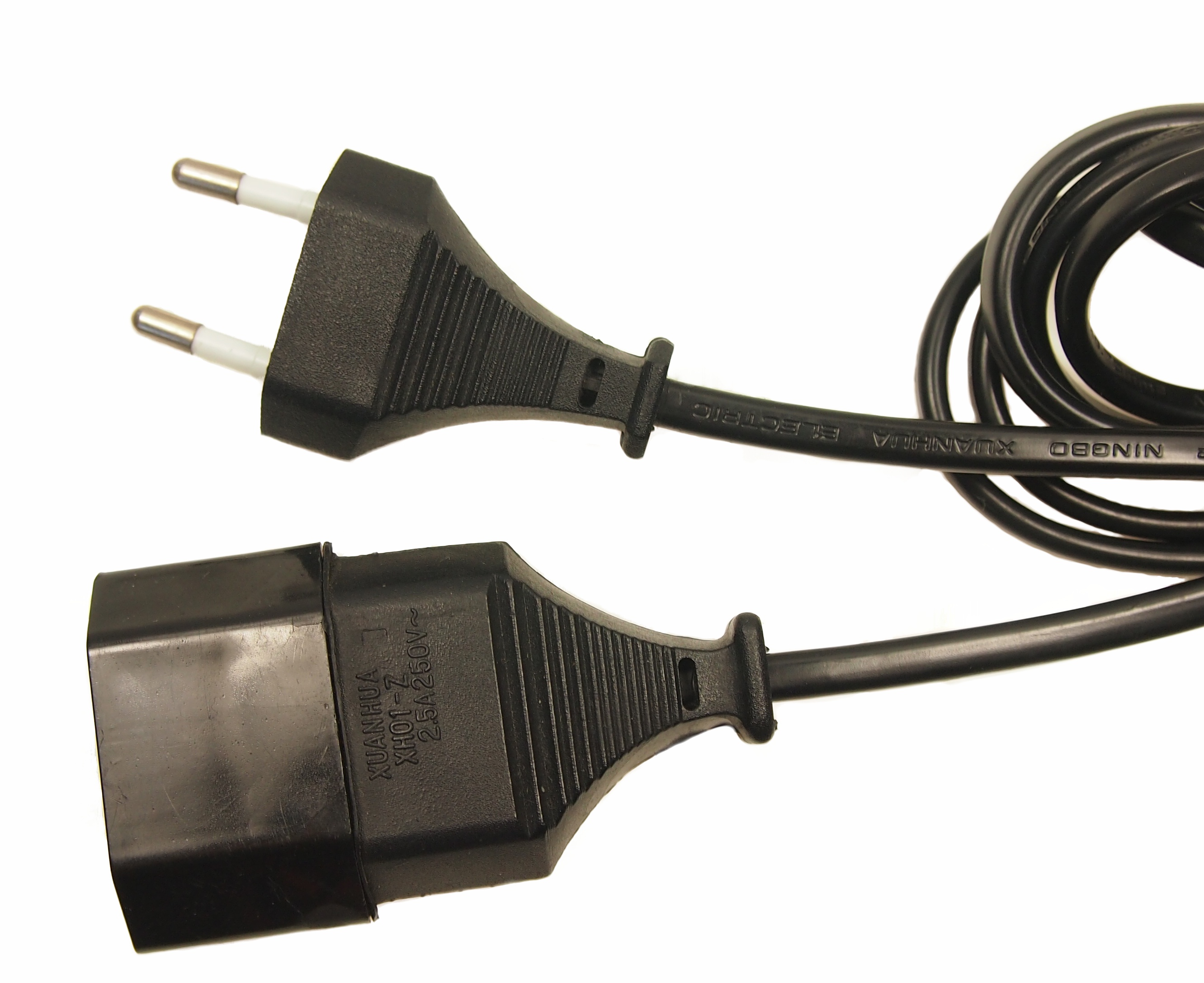 RS PRO Straight Type C Euro Plug to Straight 2 Pin Euro Socket Socket Power Cord, 3m