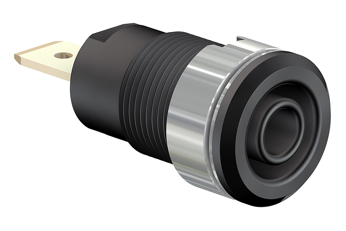 Staubli Black Female Banana Socket, 4 mm Connector, Tab Termination, 32A, 1000V, Gold Plating
