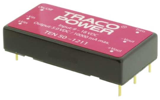 TRACOPOWER TEN 50 DC-DC Converter, 5V dc/ 10A Output, 18 → 36 V dc Input, 50W, Through Hole, +85°C Max Temp