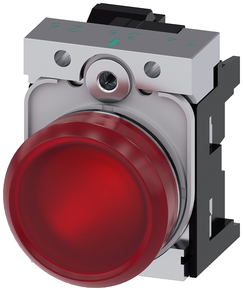 Siemens, SIRIUS ACT 3SU11, Panel Mount Red LED Indicator, 22mm Cutout, Round, 24V ac/dc