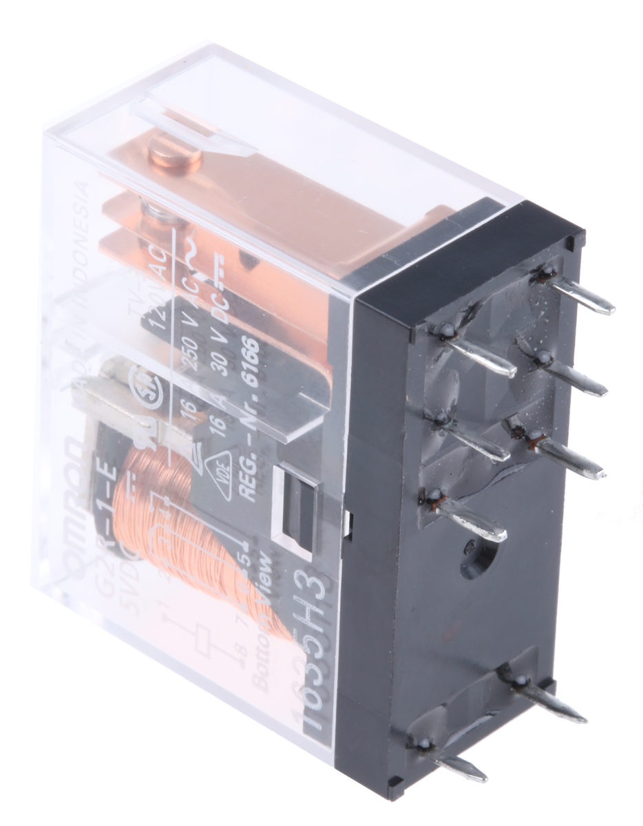 Omron PCB Mount Power Relay, 5V dc Coil, 16A Switching Current, SPDT