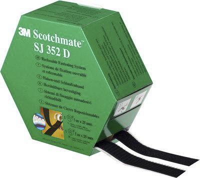 3M Black Hook & Loop Tape, 25mm x 5m