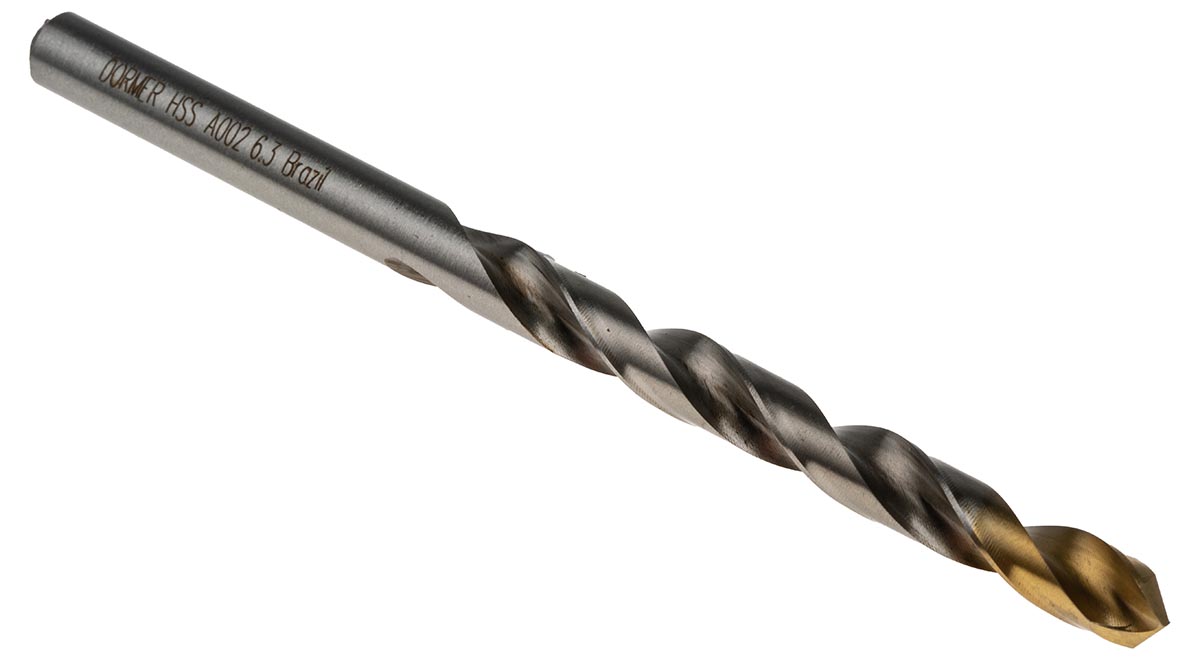 Dormer A002 Series HSS-TiN Twist Drill Bit for Steel, 6.3mm Diameter, 101 mm Overall