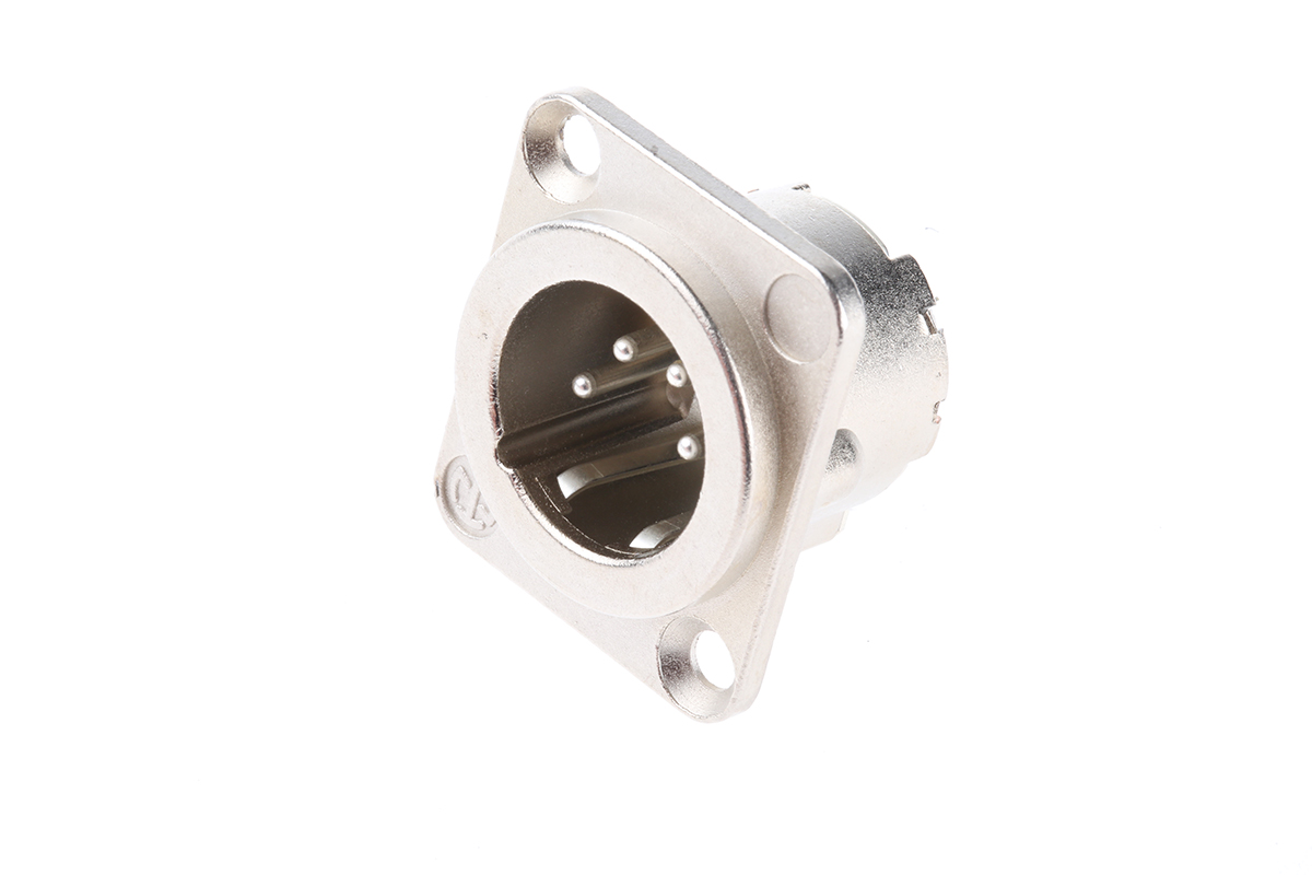 Neutrik Panel Mount XLR Connector, Male, 50 V, 4 Way, Silver over Nickel Plating