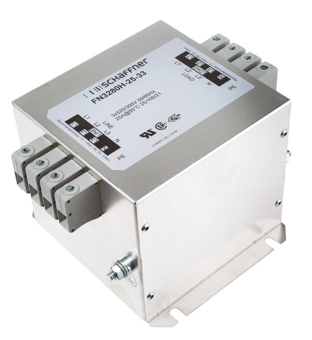 Schaffner, FN3280 25A 520/300 V ac 60Hz, Chassis Mount EMI Filter, Terminal Block 3 Phase