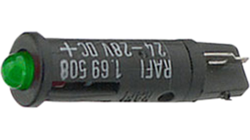 RAFI Green Indicator Lamp, 24 → 28V, 5mm Mounting Hole Size, Faston, Solder Lug Termination, IP40