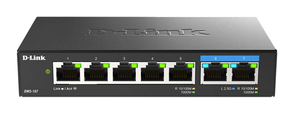 D-Link 7-Port Multi-Gigabit Unmanaged Switch, Unmanaged 7 Port Network Switch, EU