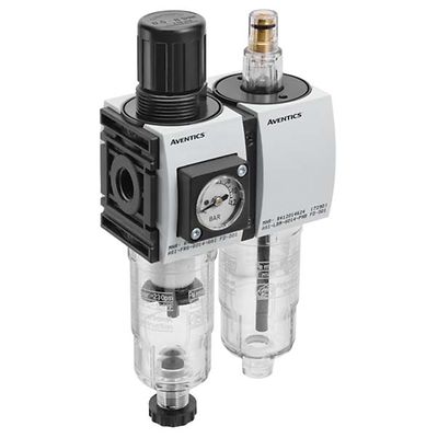 EMERSON ? AVENTICS G 1/4 Filter Regulator Lubricator, Semi Automatic Drain, 5μm Filtration Size - With Pressure Gauge