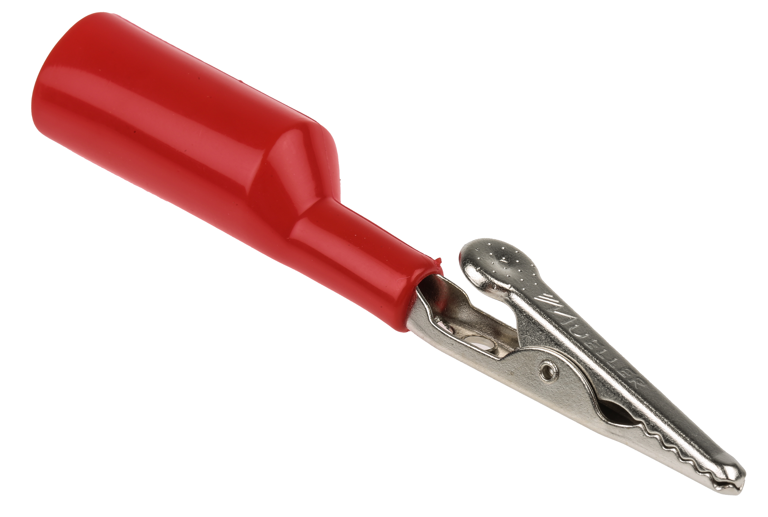 Mueller Electric Crocodile Clip 4 mm Connection, Nickel-Plated Steel Contact, 10A, Red
