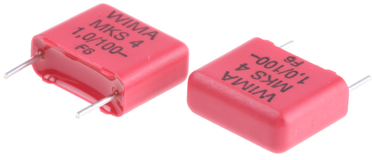 WIMA MKS4 Polyester Film Capacitor, 63 V ac, 100 V dc, ±10%, 1μF, Through Hole