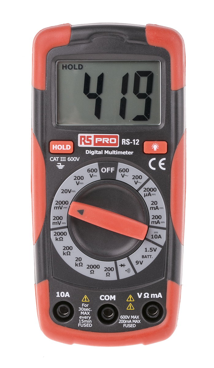 RS PRO RS12 Handheld Digital Multimeter, 10A dc Max, 600V ac Max - UKAS Calibrated