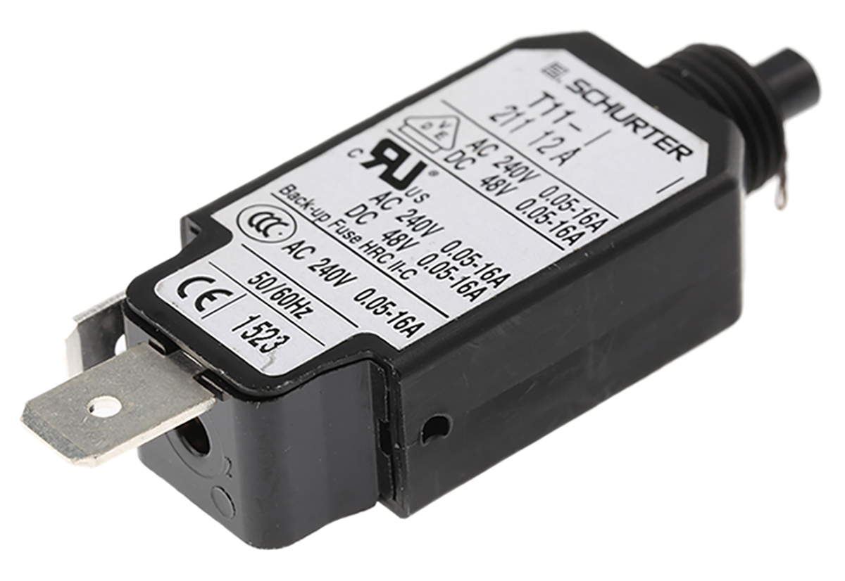 Schurter Thermal Circuit Breaker - T11  Single Pole 240V ac Voltage Rating, 12A Current Rating