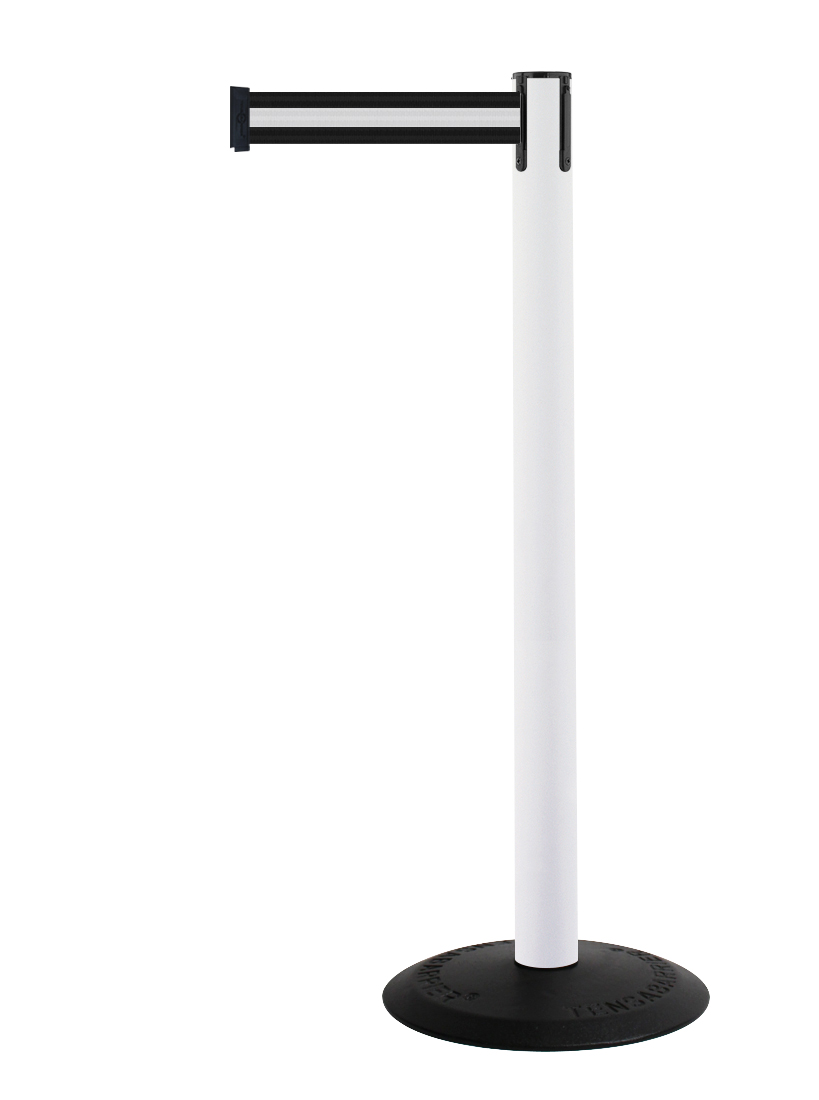 Tensator Black, White Plastic Retractable Barrier, 2.3m, White/Black Tape