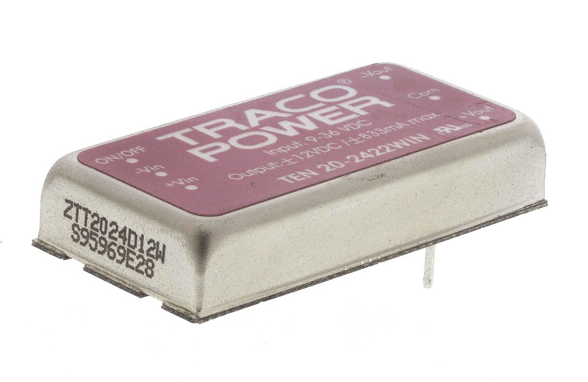 TRACOPOWER TEN 20WIN DC-DC Converter, ±12V dc/ ±835mA Output, 9 → 36 V dc Input, 20W, Through Hole, +85°C Max