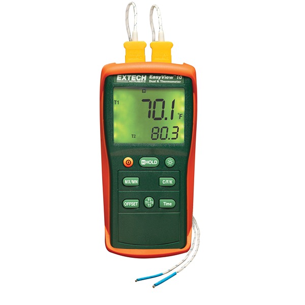 Extech EA10 Handheld Thermometer for Temperature measurement Use, K Probe, 2 Input(s), +1999°F Max, ±0.3 % Accuracy