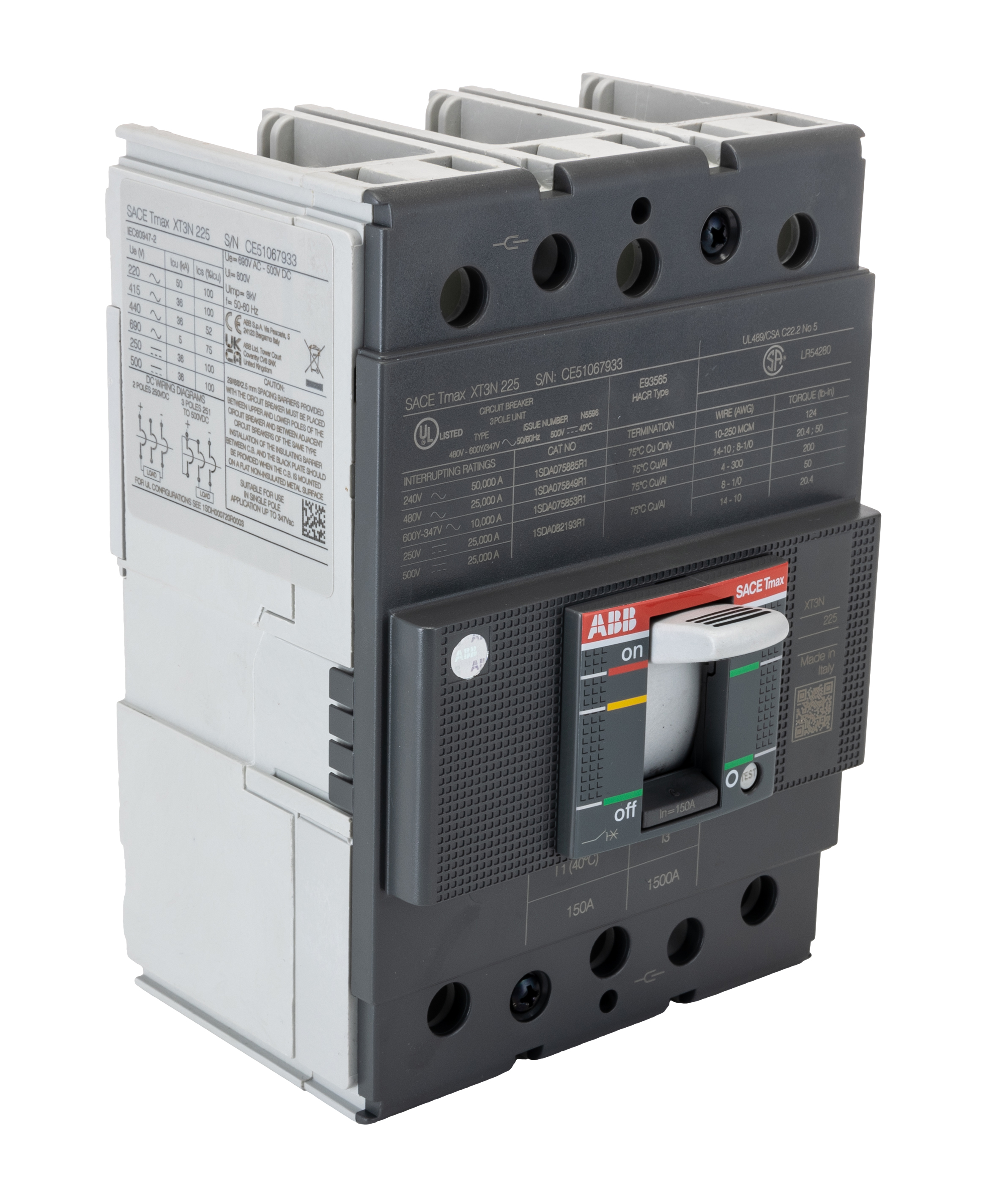 ABB, SACE Tmax XT MCCB Molded Case Circuit Breaker 3P 150A, Fixed Mount