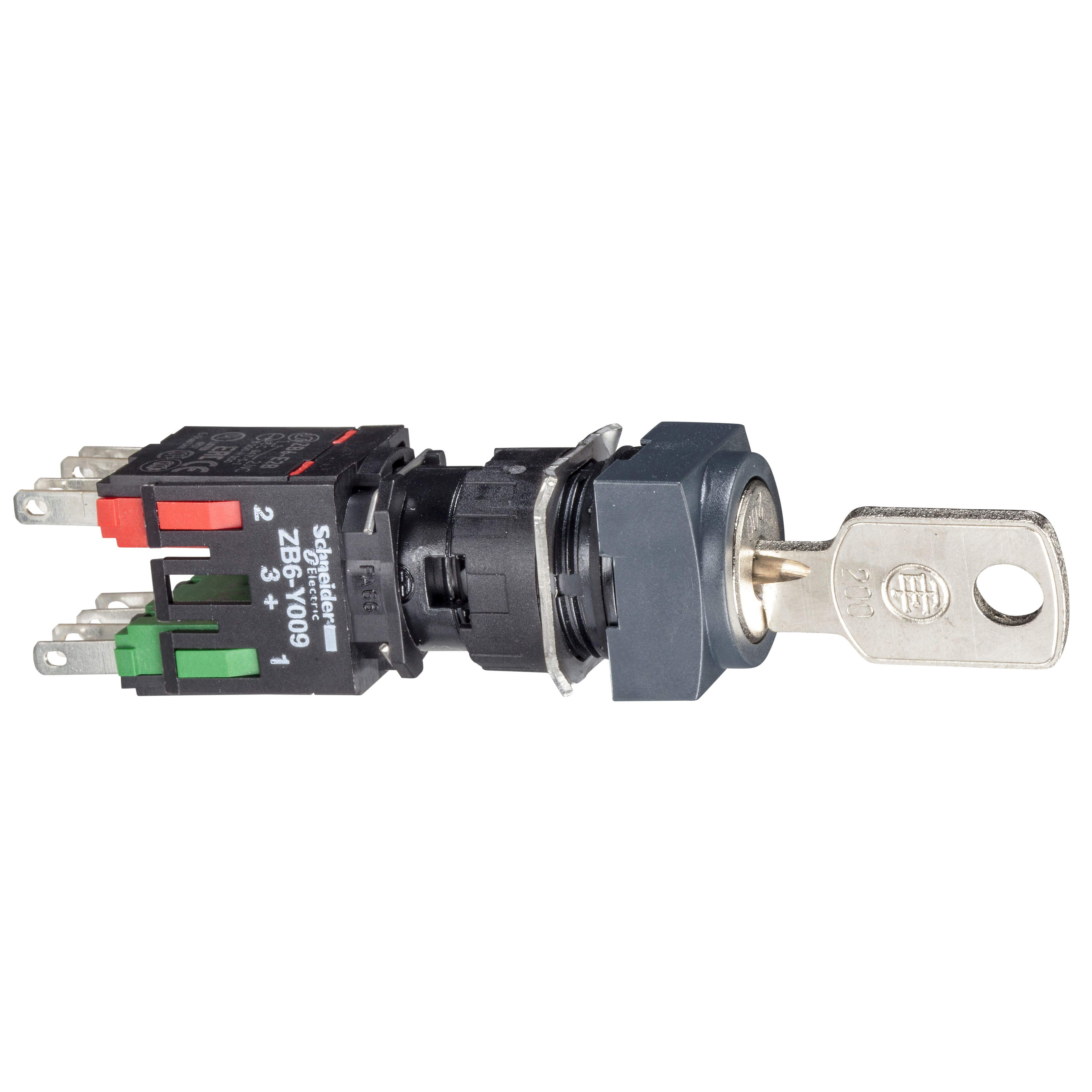 Schneider Electric Key Switch Selector Switch - (1 NO + 1 NC) 16mm Cutout Diameter 3 Positions