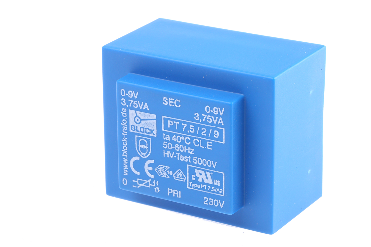 Block 9V ac 2 Output Through Hole PCB Transformer, 7.5VA