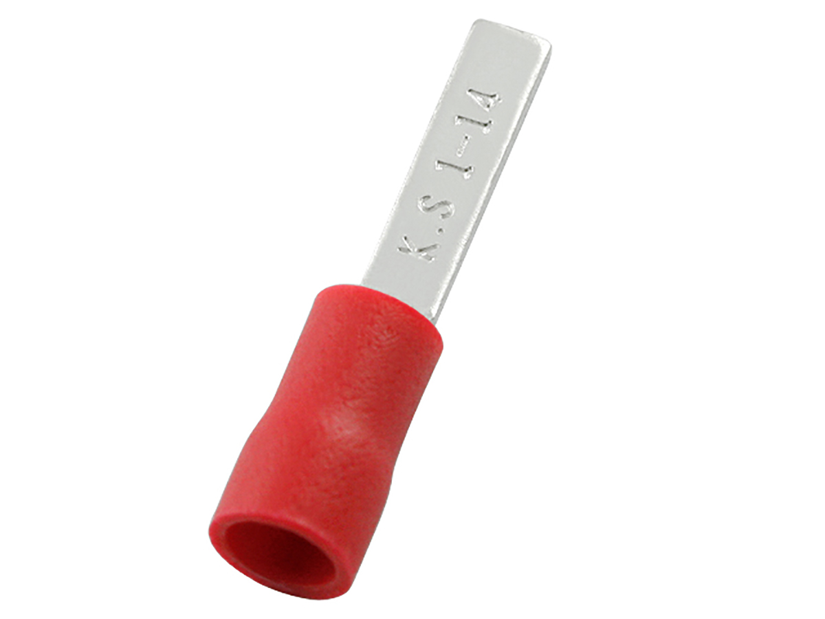 RS PRO Insulated Crimp Blade Terminal 14mm Blade Length, 0.5mm² to 1.5mm², 22AWG to 16AWG, Red
