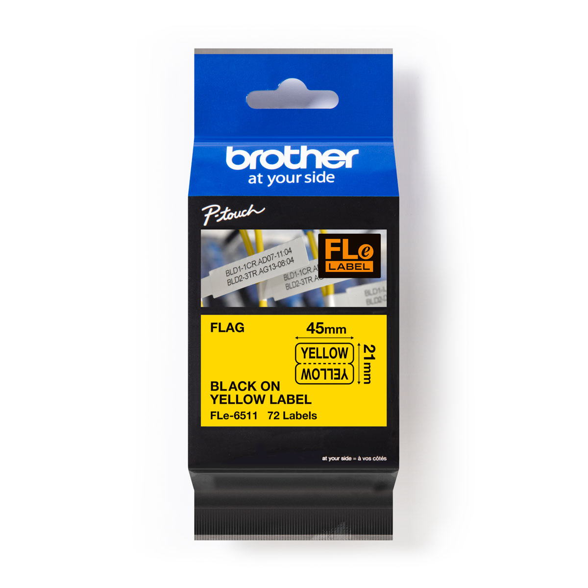 Brother Black on Yellow Label Printer Tape, 45 mm Width, 45mm Label Length, 21mm Label Width