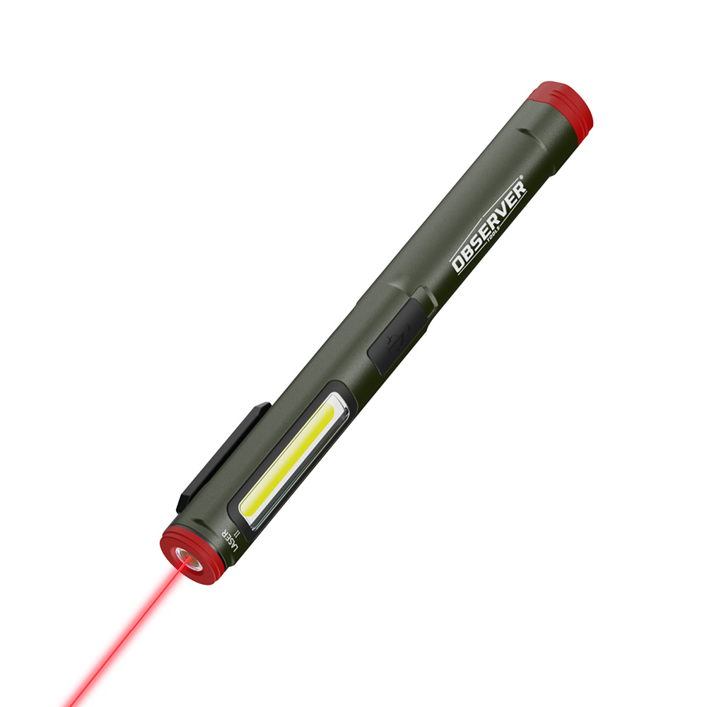 Observer Tools LED Pen Torch Grey/Red - Rechargeable 400 lm, 6.9 in