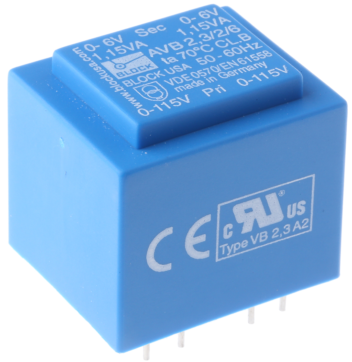 Block 6V ac 2 Output Through Hole PCB Transformer, 2.3VA