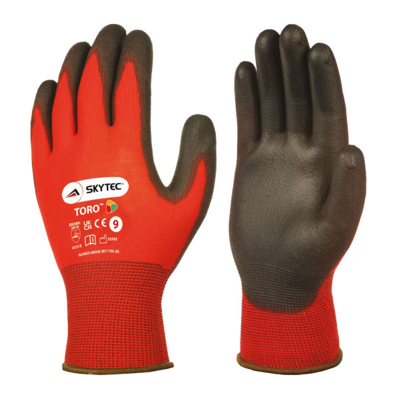 Skytec Black, Red Nylon 13 Gauge Nylon (Liner), Polyurethane Coated Glove, Size 8, Polyurethane Coating