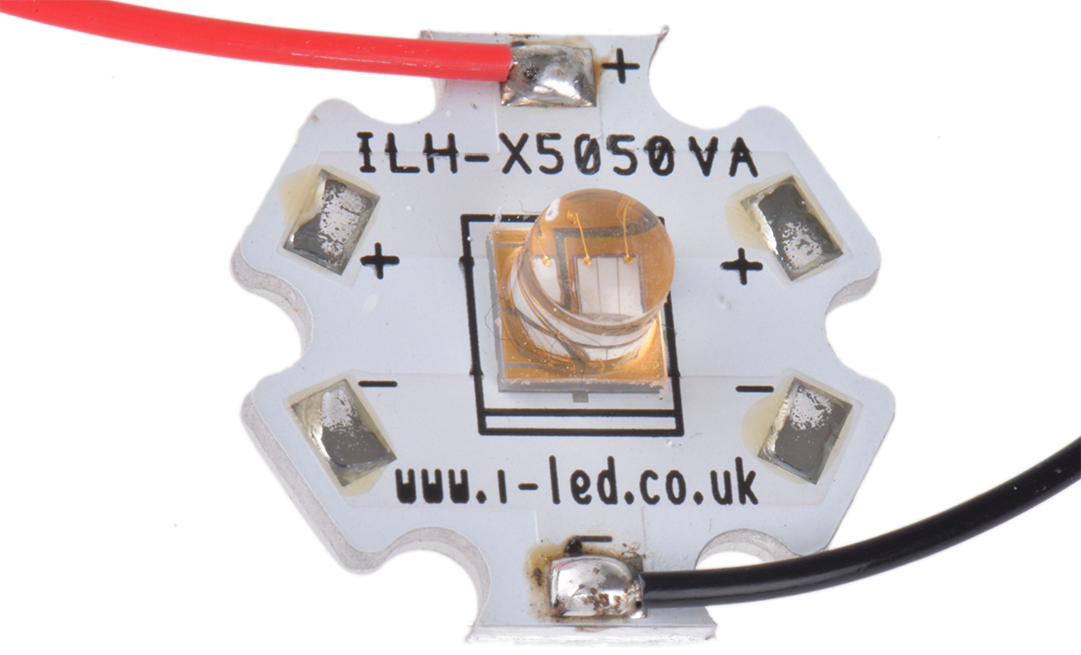ILH-XR01-S385-SC211-WIR200. Intelligent LED Solutions, N5050 1 Powerstar Series UV LED, 400nm 1400mW 65 °, 4-Pin