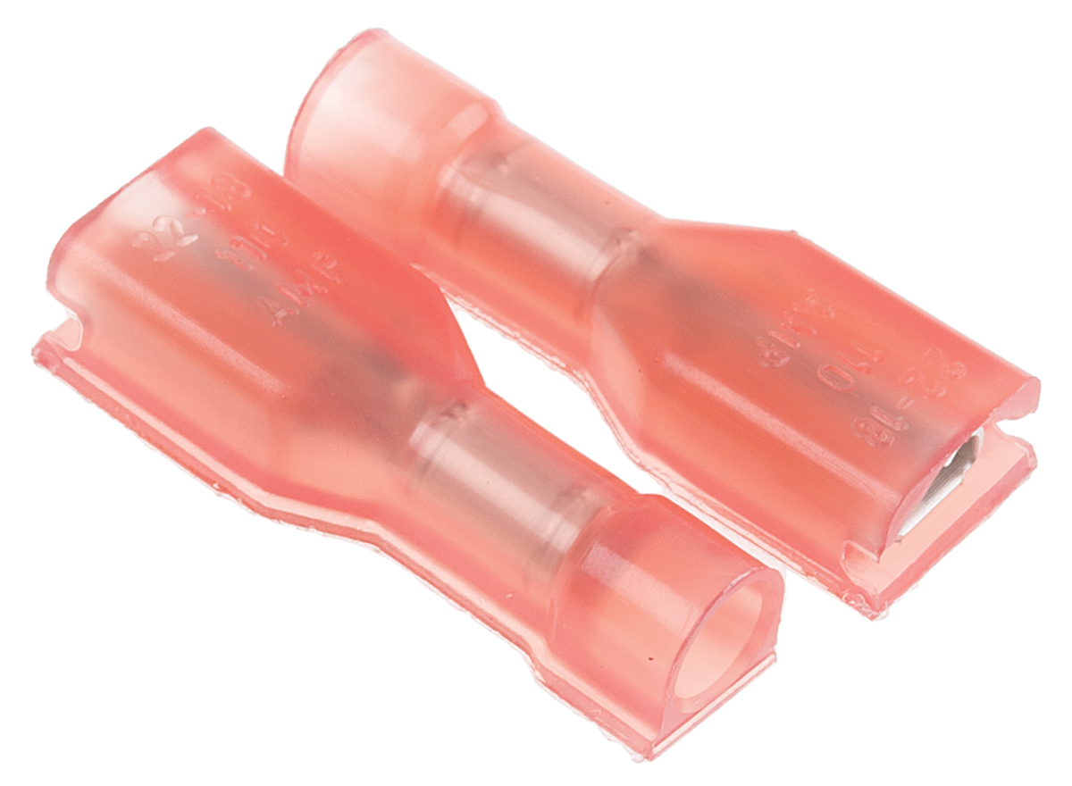 TE Connectivity Ultra-Fast .110 Red Insulated Female Spade Connector, Receptacle, 2.79 x 0.51mm Tab Size, 0.3mm² to