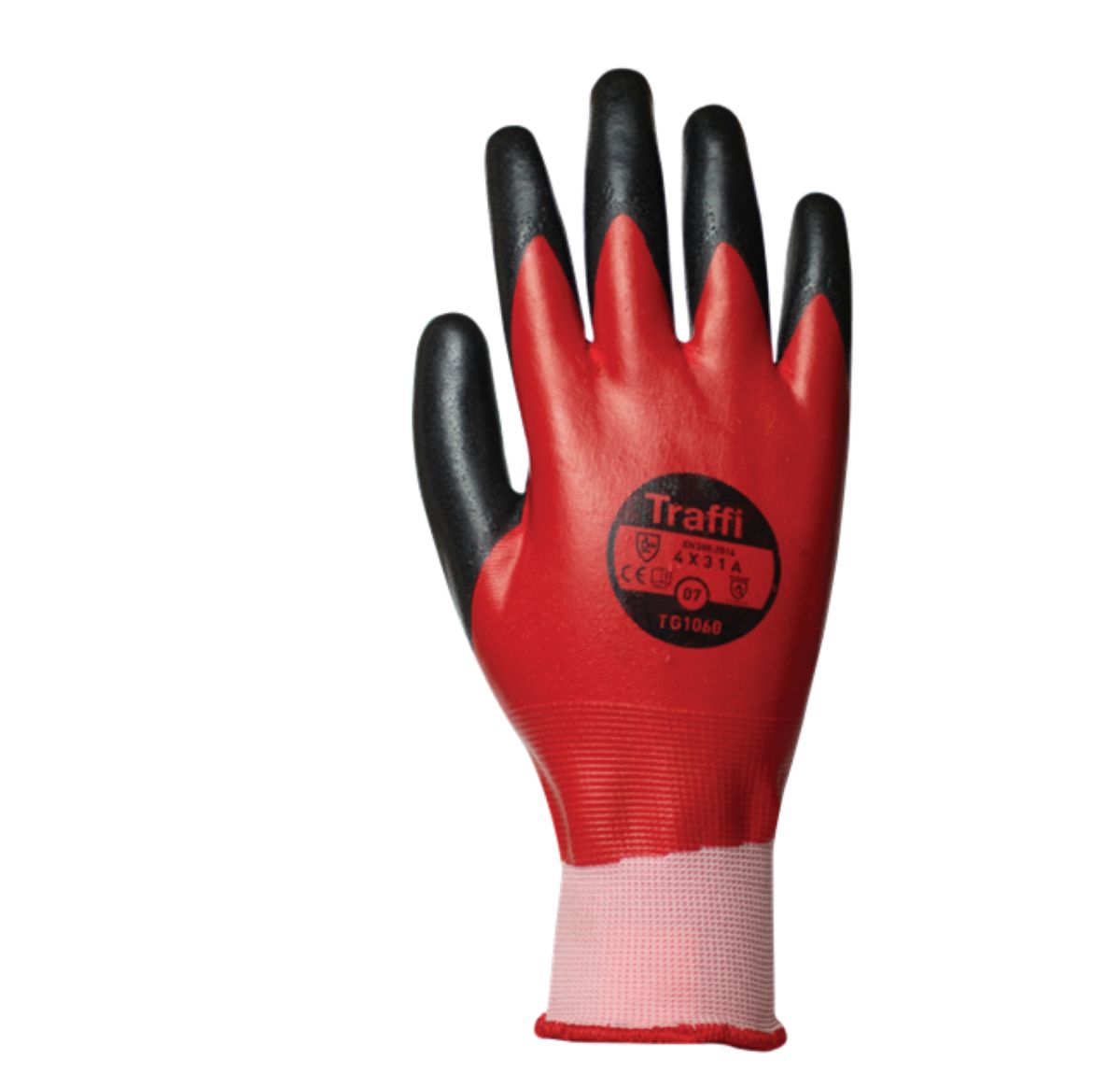 Traffi TG1060 Red Nylon Nitrile, Nylon Cut Resistant Gloves, Size 10, Nitrile Coating