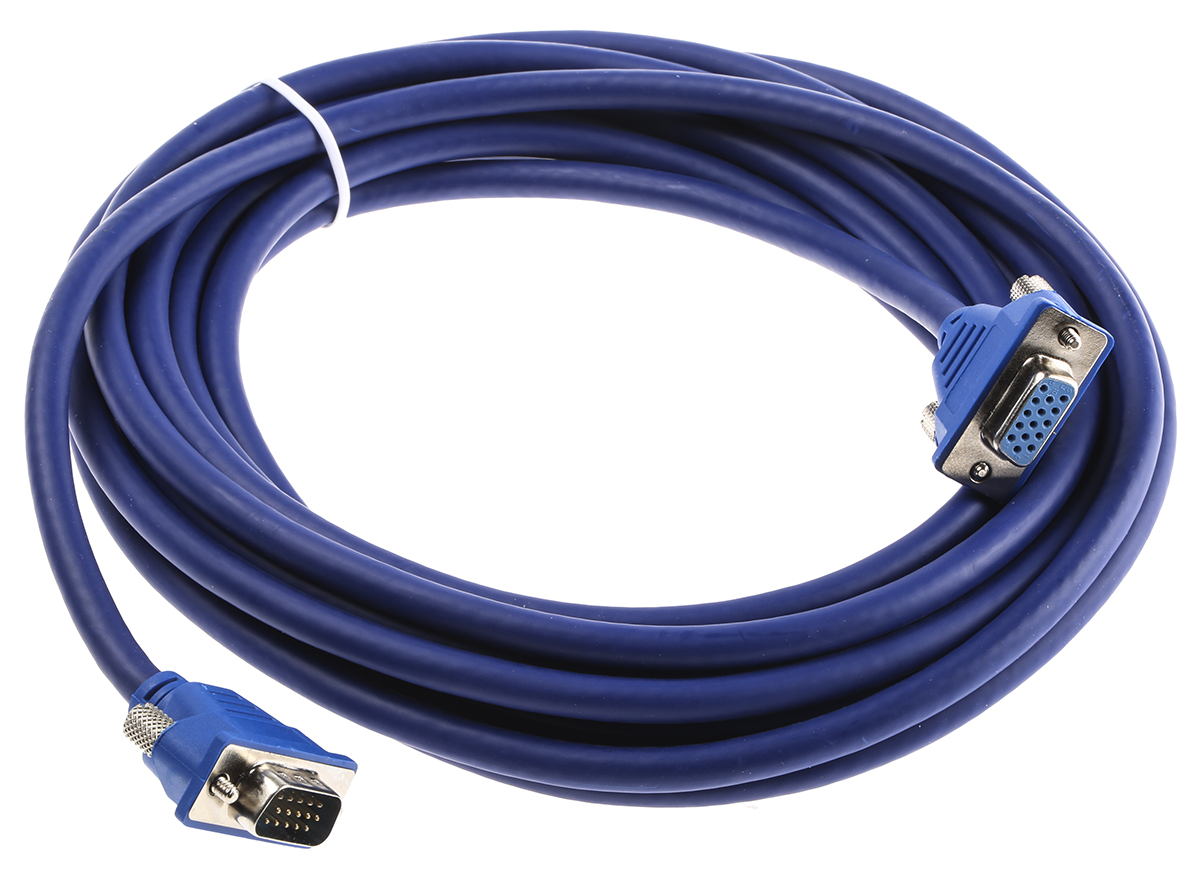 RS PRO Male VGA to Female VGA Cable, 5m Blue