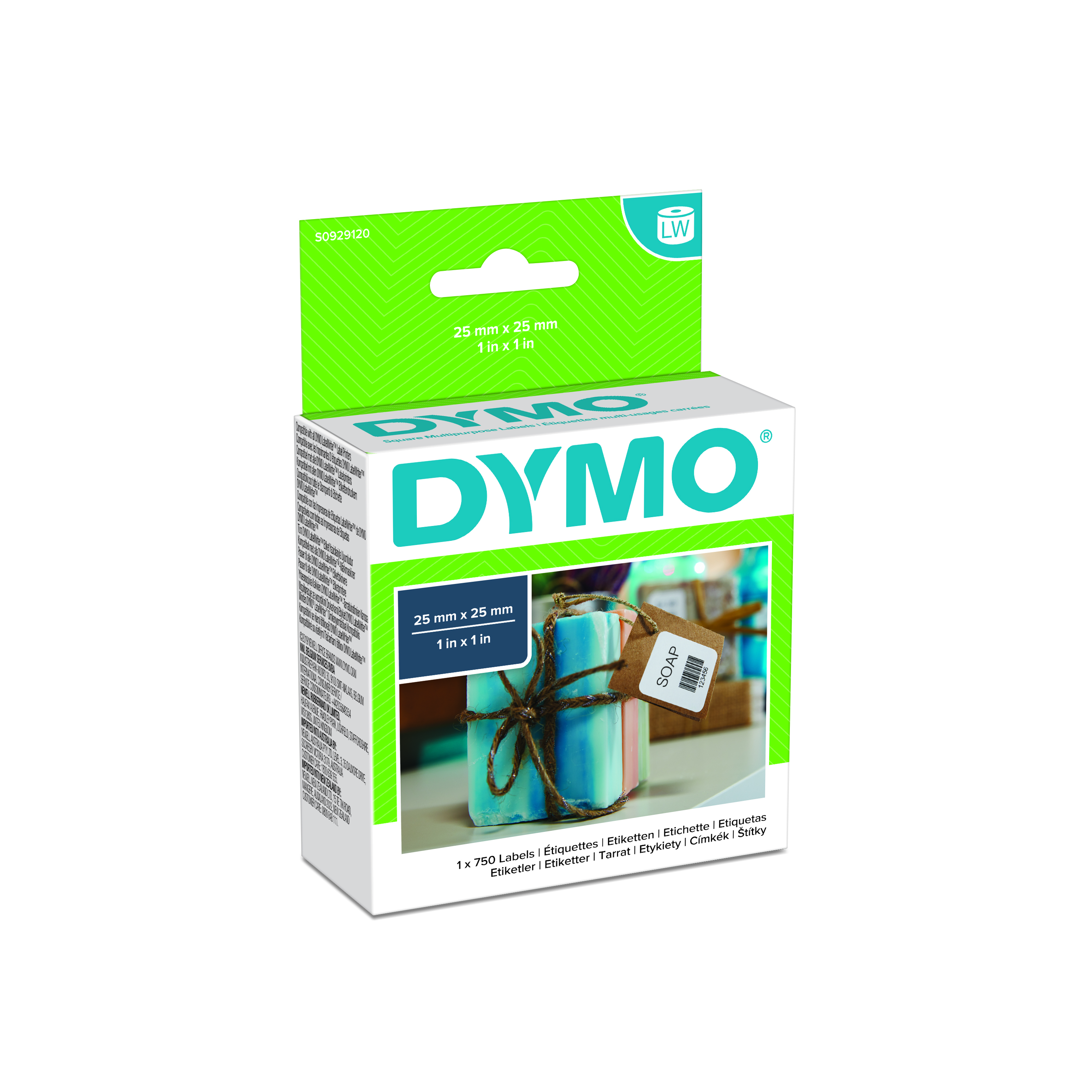 Dymo White Black Print Label Roll, 25mm Width, 25mm Height, 750Per Roll Qty