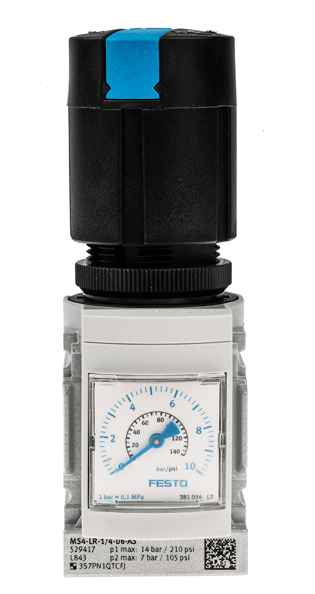 Festo G 1/4 Pneumatic Regulator - 0.3bar to 7bar, 1/4in, 14bar max. input, 529417