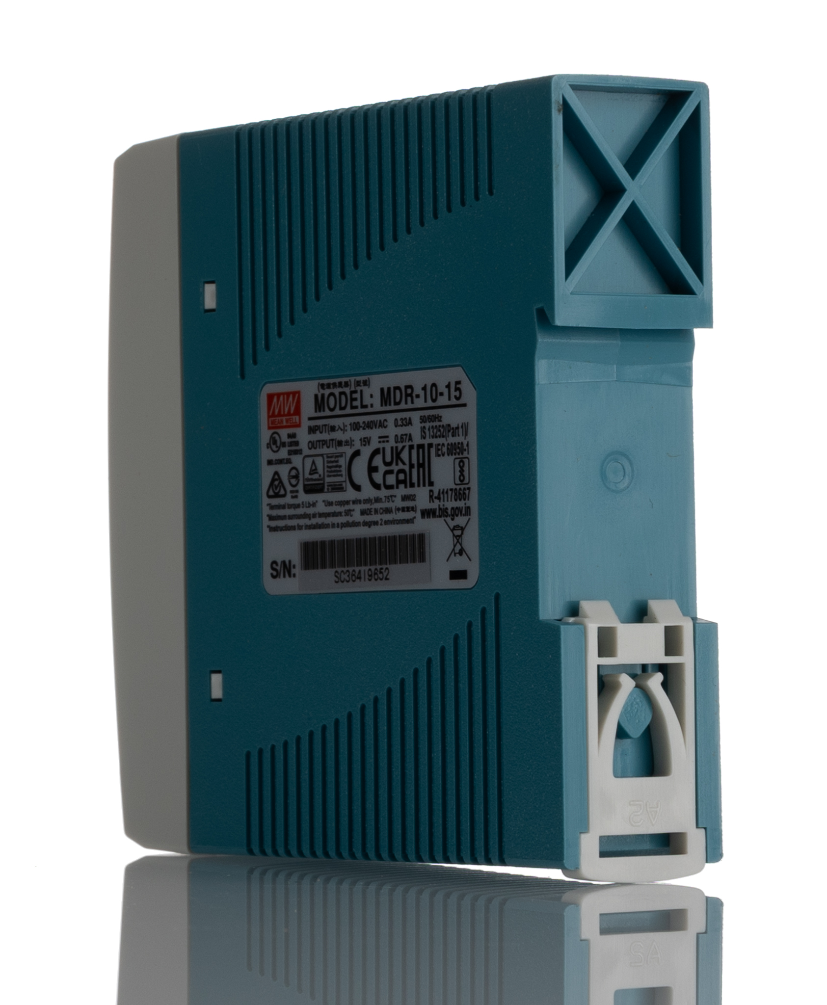 MEAN WELL MDR Switched Mode DIN Rail Power Supply, 85 → 264V ac ac Input, 15V dc dc Output, 670mA Output, 10W